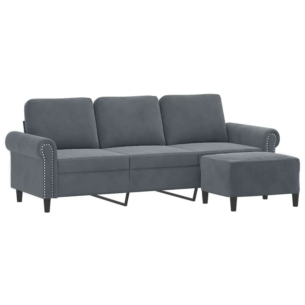 3-Seater Sofa with Footstool for Living Room Dark Grey 180cm Velvet