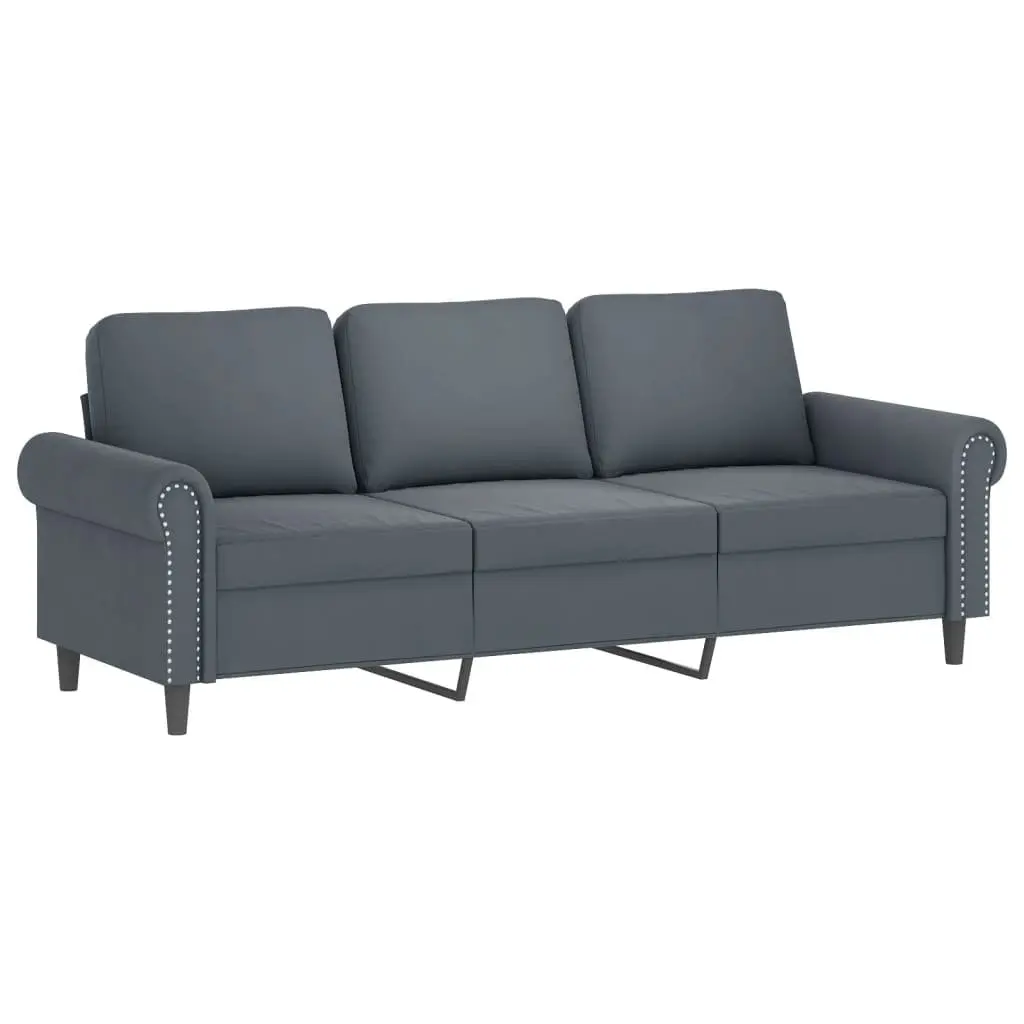 3-Seater Sofa with Footstool for Living Room Dark Grey 180cm Velvet