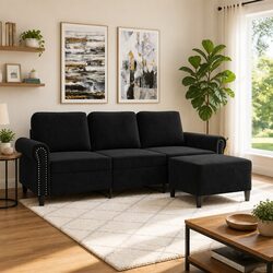 Specifications of 3-Seater Sofa with Footstool - Black Velvet
