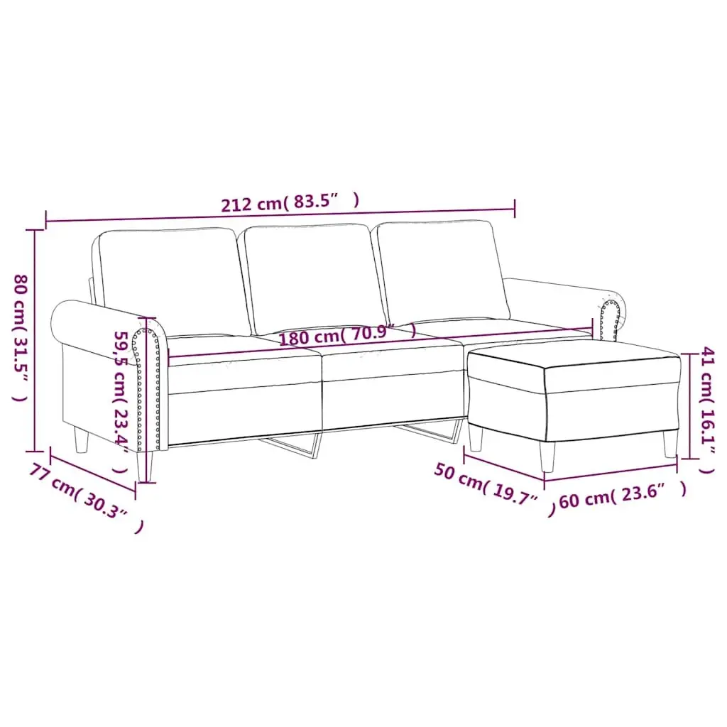 3-Seater Sofa with Footstool for Living Room Black Velvet 180cm