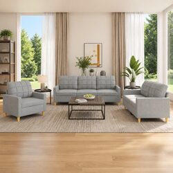 3-Piece Grey Fabric Sofa Set with Sturdy Frame