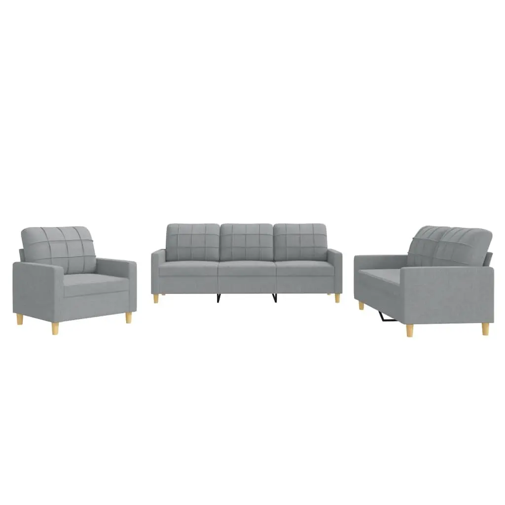 3-Piece Grey Fabric Sofa Set with Sturdy Frame