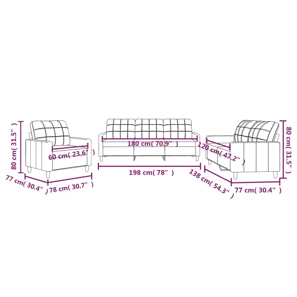 3-Piece Grey Fabric Sofa Set with Sturdy Frame