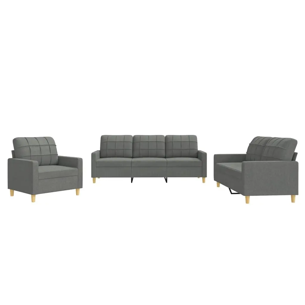 3 Piece Sofa Set Grey Fabric Living Room Furniture