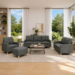 Grey Fabric 4 Piece Sofa Set Specifications and Features