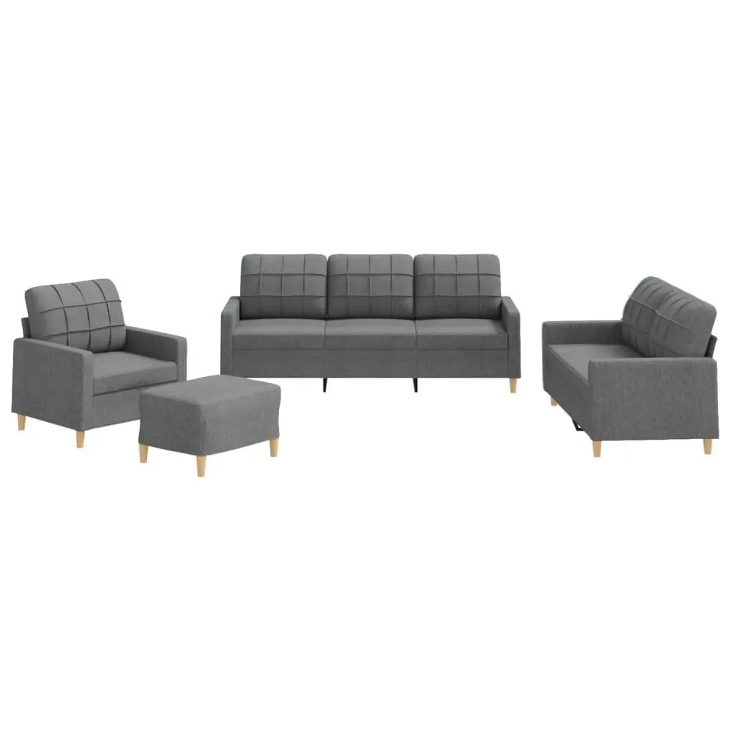 4 Piece Sofa Set Grey Fabric with Cushions Footstool Living Room Furniture