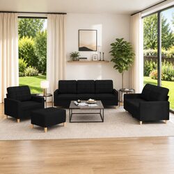 4 Piece Black Fabric Sofa Set: Specs and Features