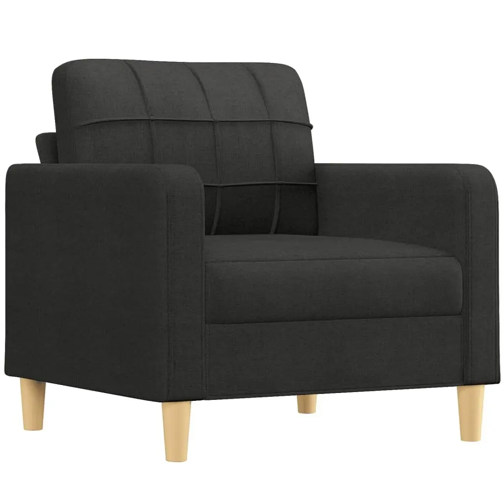 4 Piece Sofa Set with Cushions Black Fabric Living Room Lounge Suite Footstool