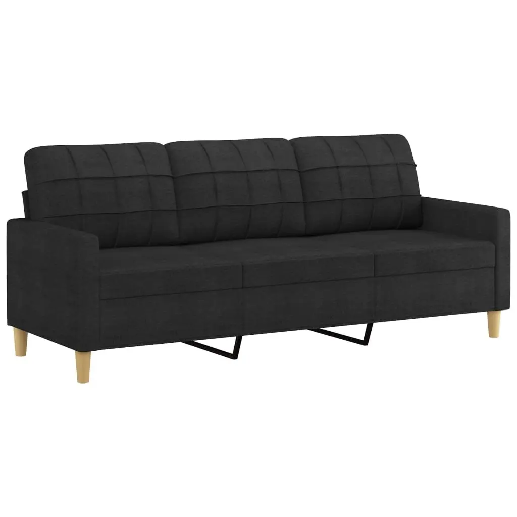 4 Piece Sofa Set with Cushions Black Fabric Living Room Lounge Suite Footstool