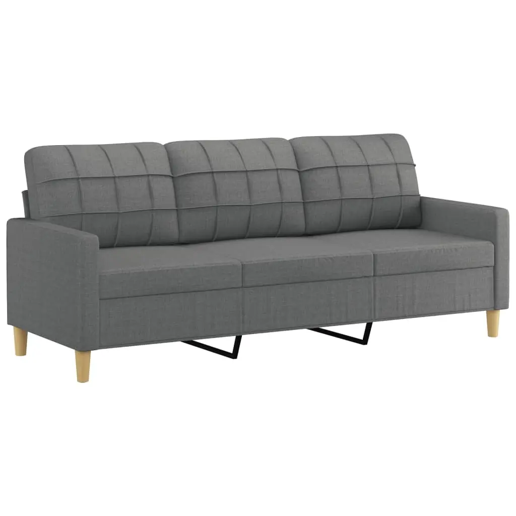 3 Piece Sofa Set Living Room Grey Fabric Couch