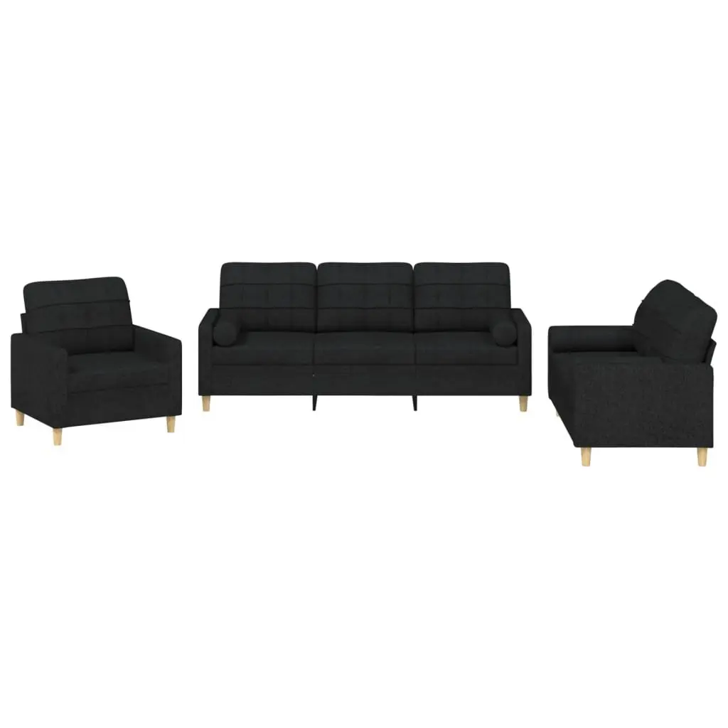 3 Piece Black Fabric Sofa Set