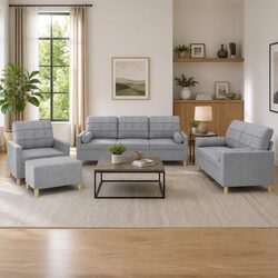 4 Piece Sofa Set Grey Fabric Specifications and Features