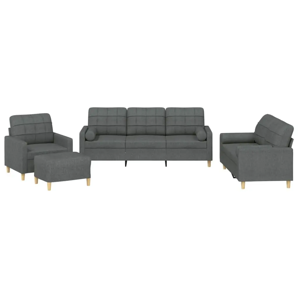 4 Piece Sofa Set Grey Fabric Lounge Living Room