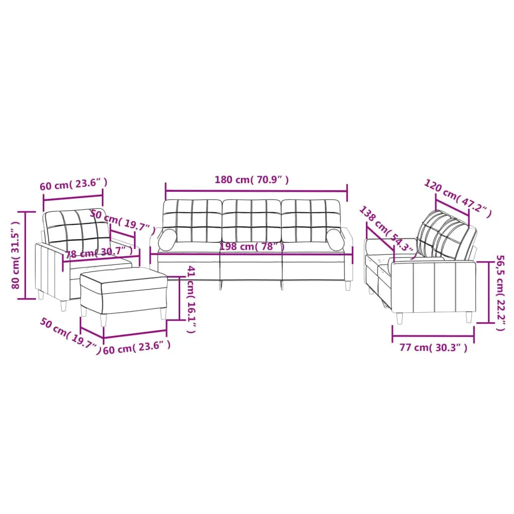 4 Piece Sofa Set Grey Fabric Lounge Living Room