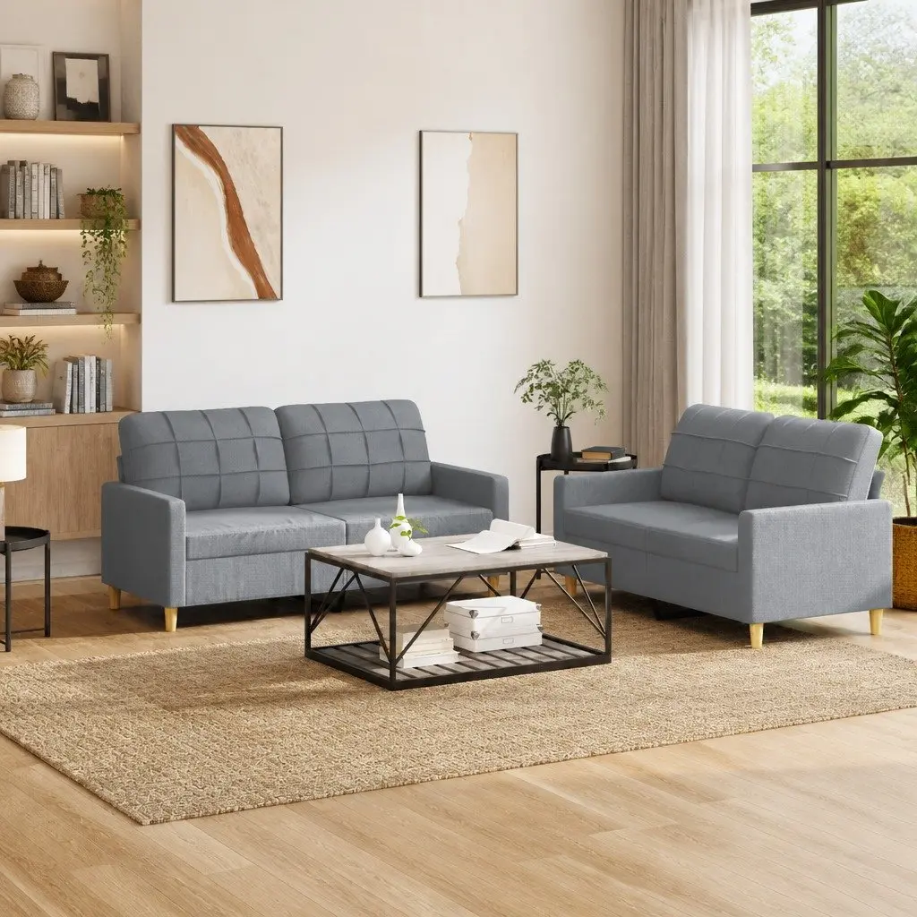 2 Piece Sofa Set Grey Fabric Living Room Furniture
