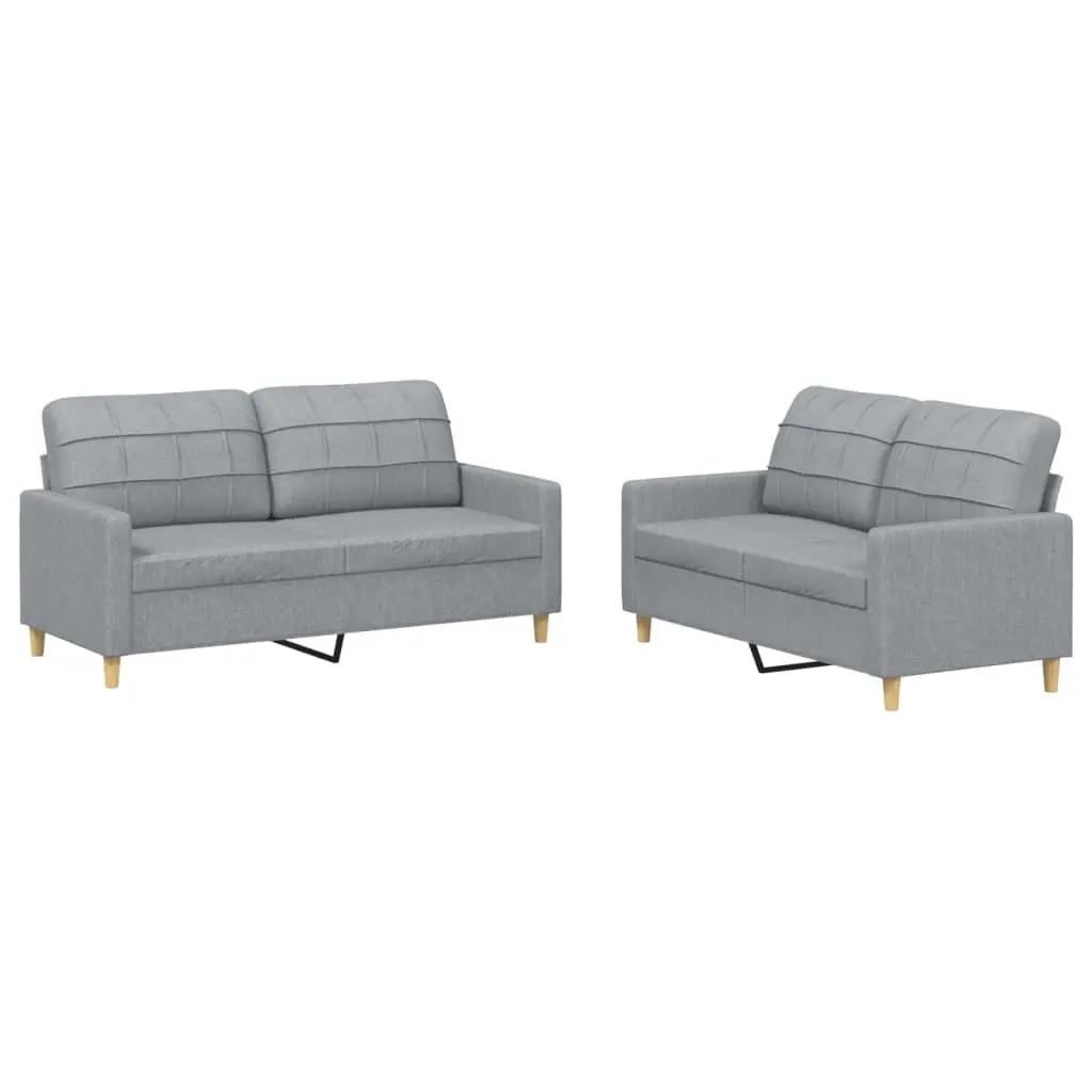 2 Piece Sofa Set Grey Fabric Living Room Furniture