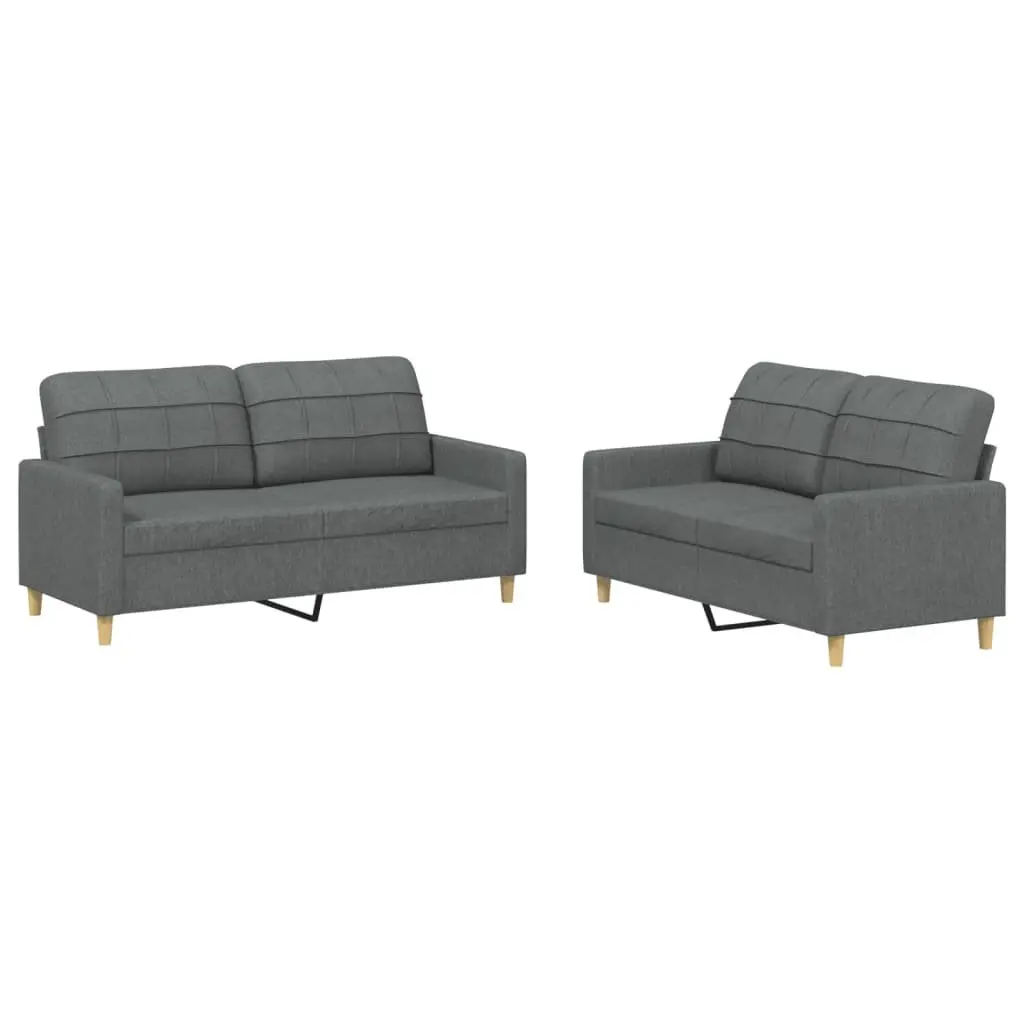 2 Piece Sofa Set Grey Fabric Lounge Suite Armchairs Cushions Living Room Seating