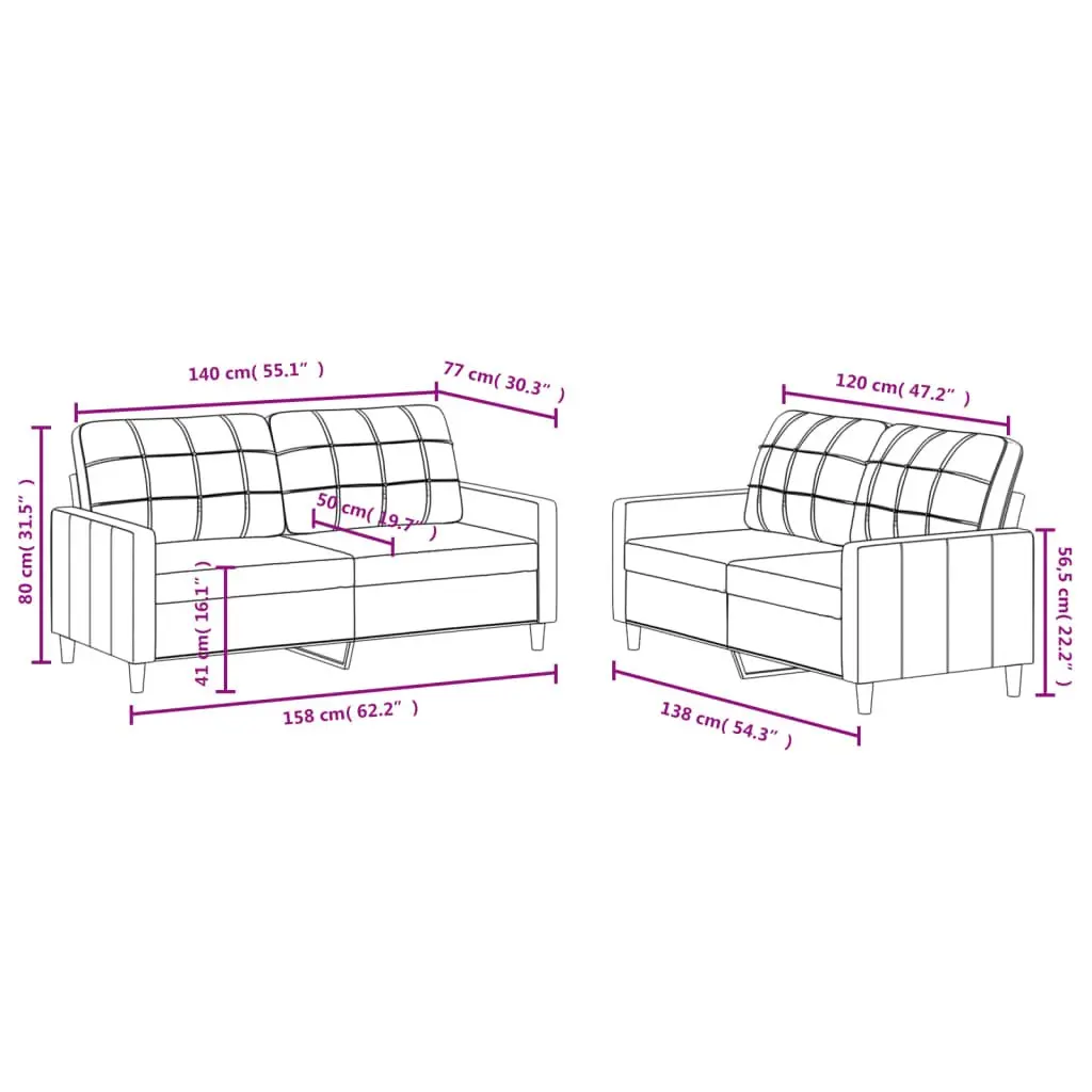 2 Piece Sofa Set Grey Fabric Lounge Suite Armchairs Cushions Living Room Seating