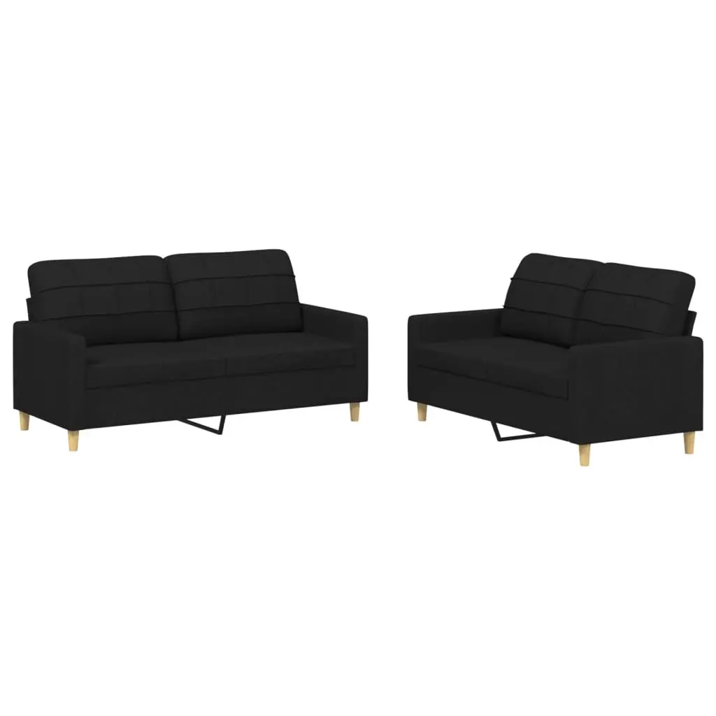 2 Piece Sofa Set Black Fabric Living Room Seating Couch Modern