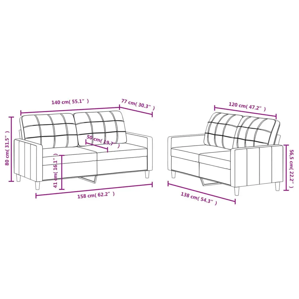 2 Piece Sofa Set Black Fabric Living Room Seating Couch Modern