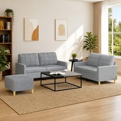 Specifications for 3 Piece Grey Fabric Sofa Set