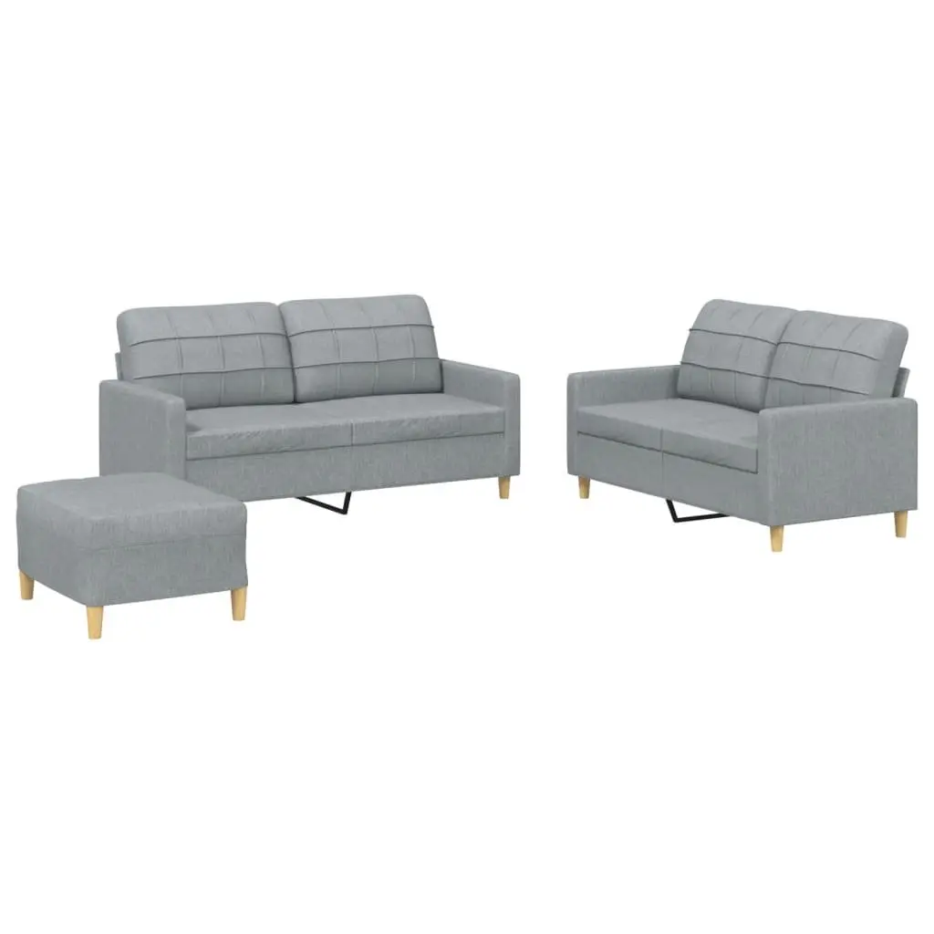 3 Piece Grey Fabric Sofa Set