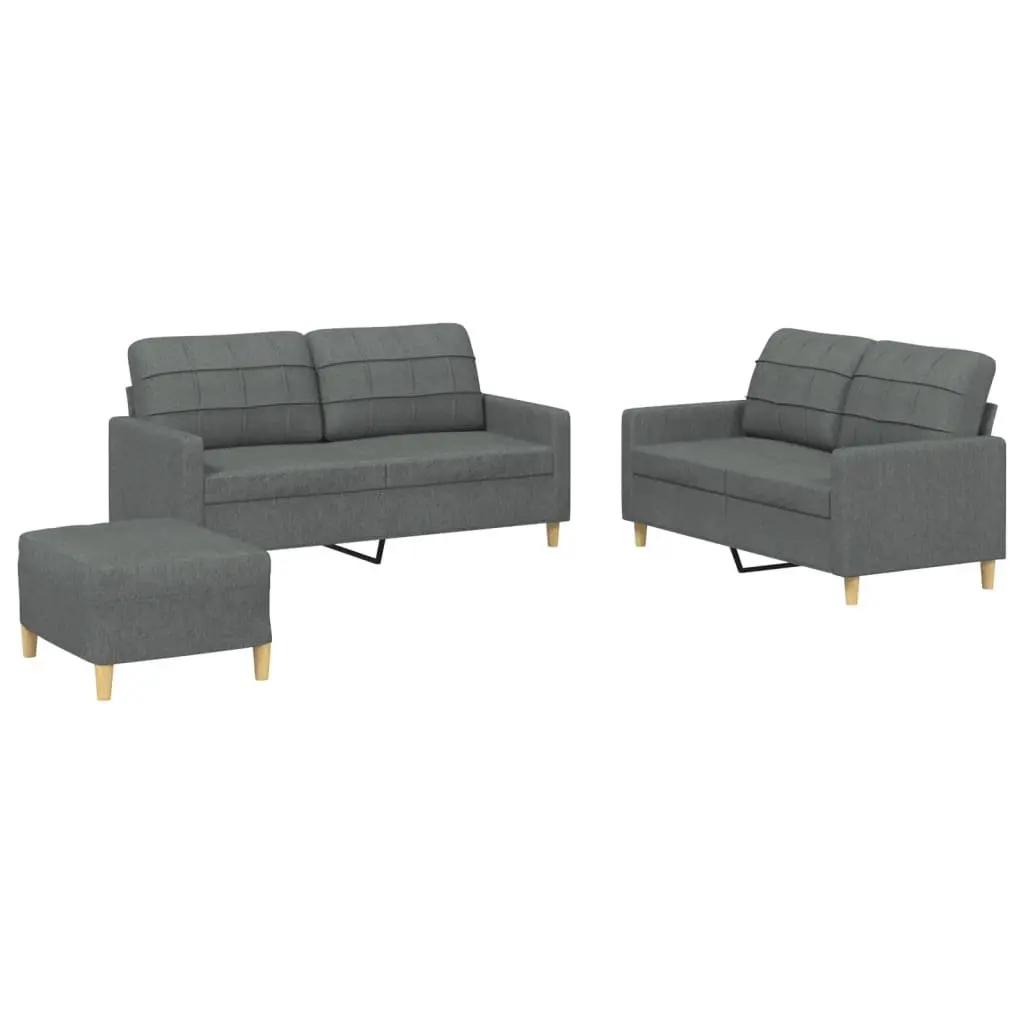 3 Piece Sofa Set with Footstool Grey Fabric Lounge Suite Living Room Furniture