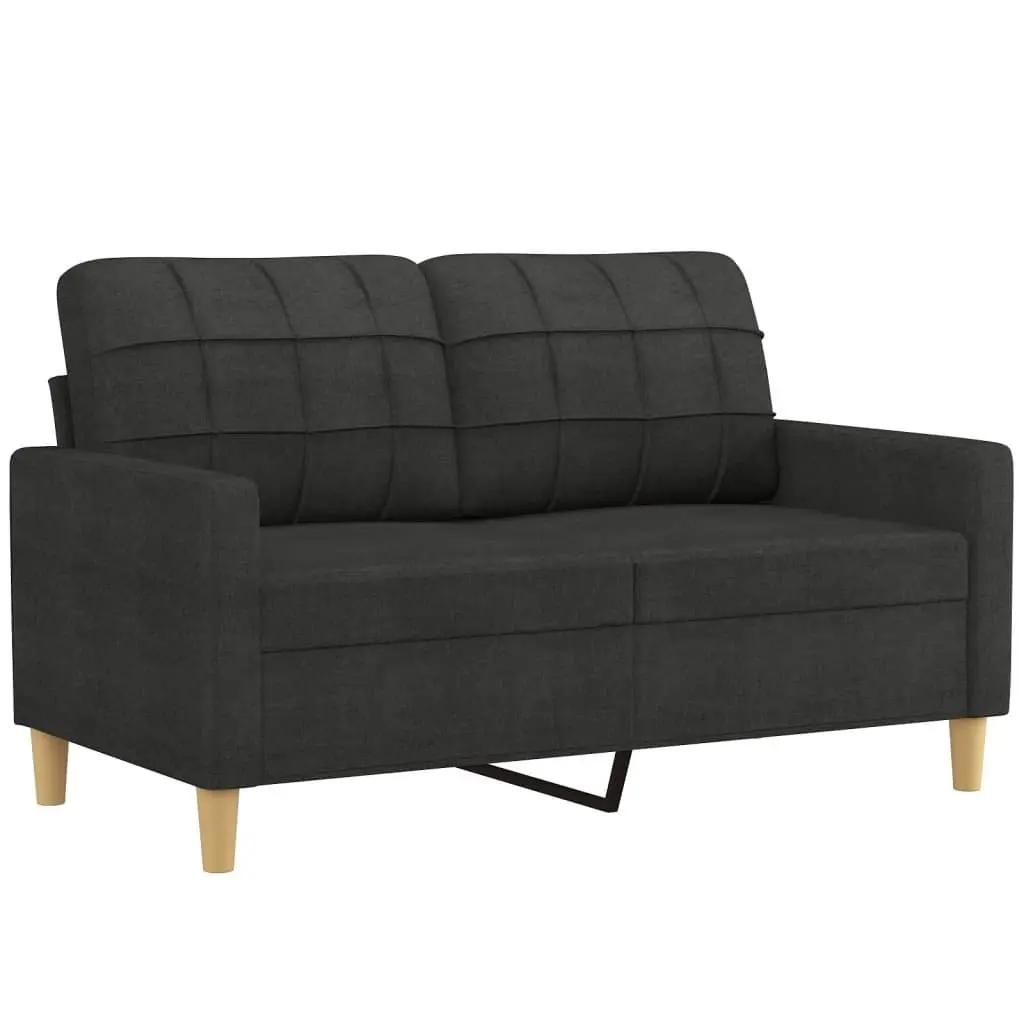 3 Piece Sofa Set with Footstool Black Fabric Living Room Lounge Suite Seating