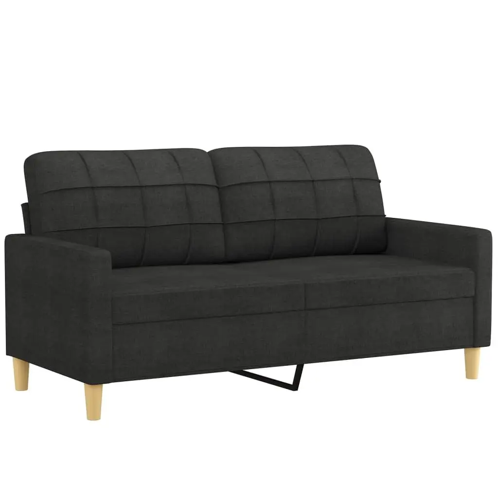 3 Piece Sofa Set with Footstool Black Fabric Living Room Lounge Suite Seating