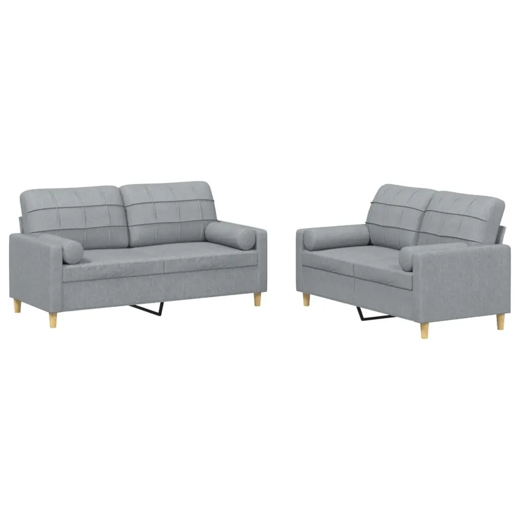 2 Piece Sofa Set Grey Fabric Lounge Suite Living Room Furniture