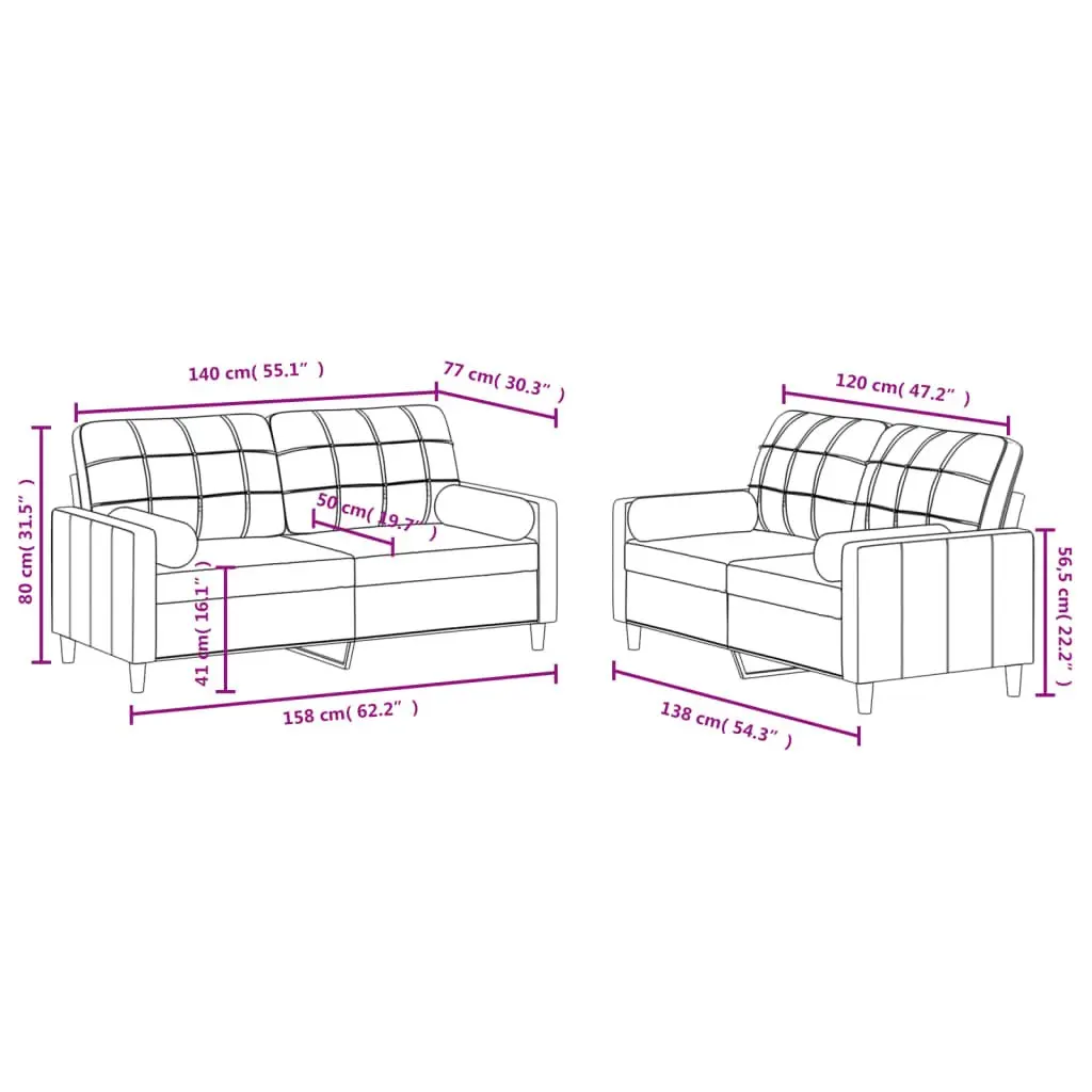 2 Piece Sofa Set Grey Fabric Lounge Suite Living Room Furniture