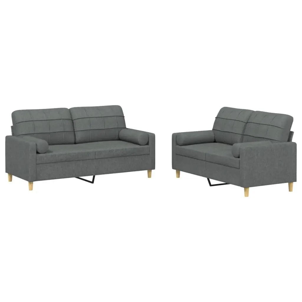 2 Piece Sofa Set Grey Fabric Couch Living Room