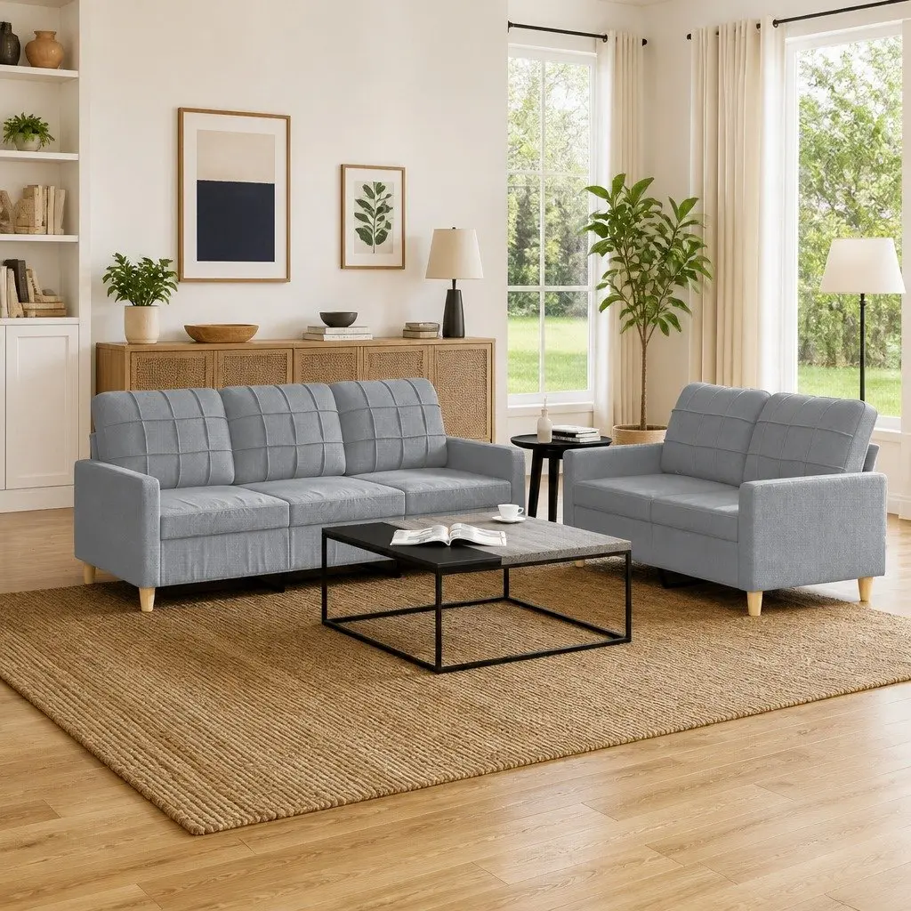 2 Piece Grey Fabric Sofa Set