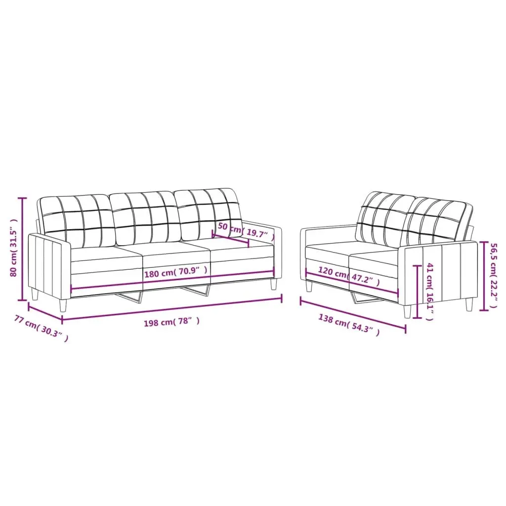 2 Piece Grey Fabric Sofa Set
