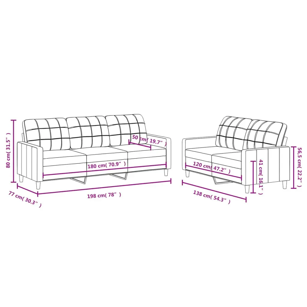 Black Fabric Sofa Set for Living Room Lounge Seating 2 Piece with Cushions