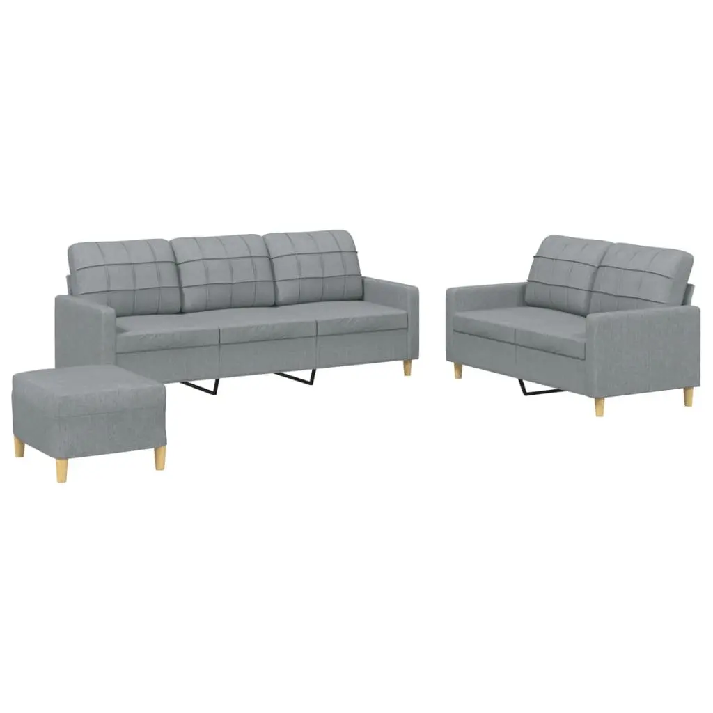 3 Piece Grey Fabric Sofa Set