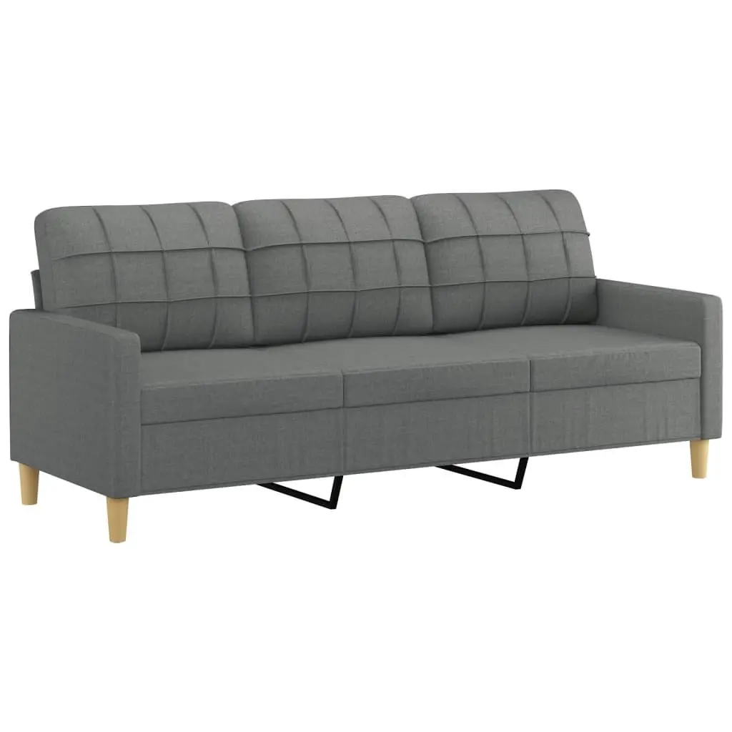 3 Piece Sofa Set with Footstool Grey Fabric Living Room Lounge Seating Cushions