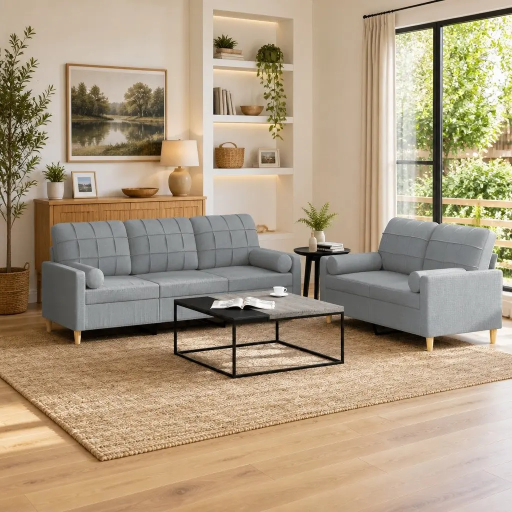 Sofa Set Living Room Grey Fabric 2 Piece