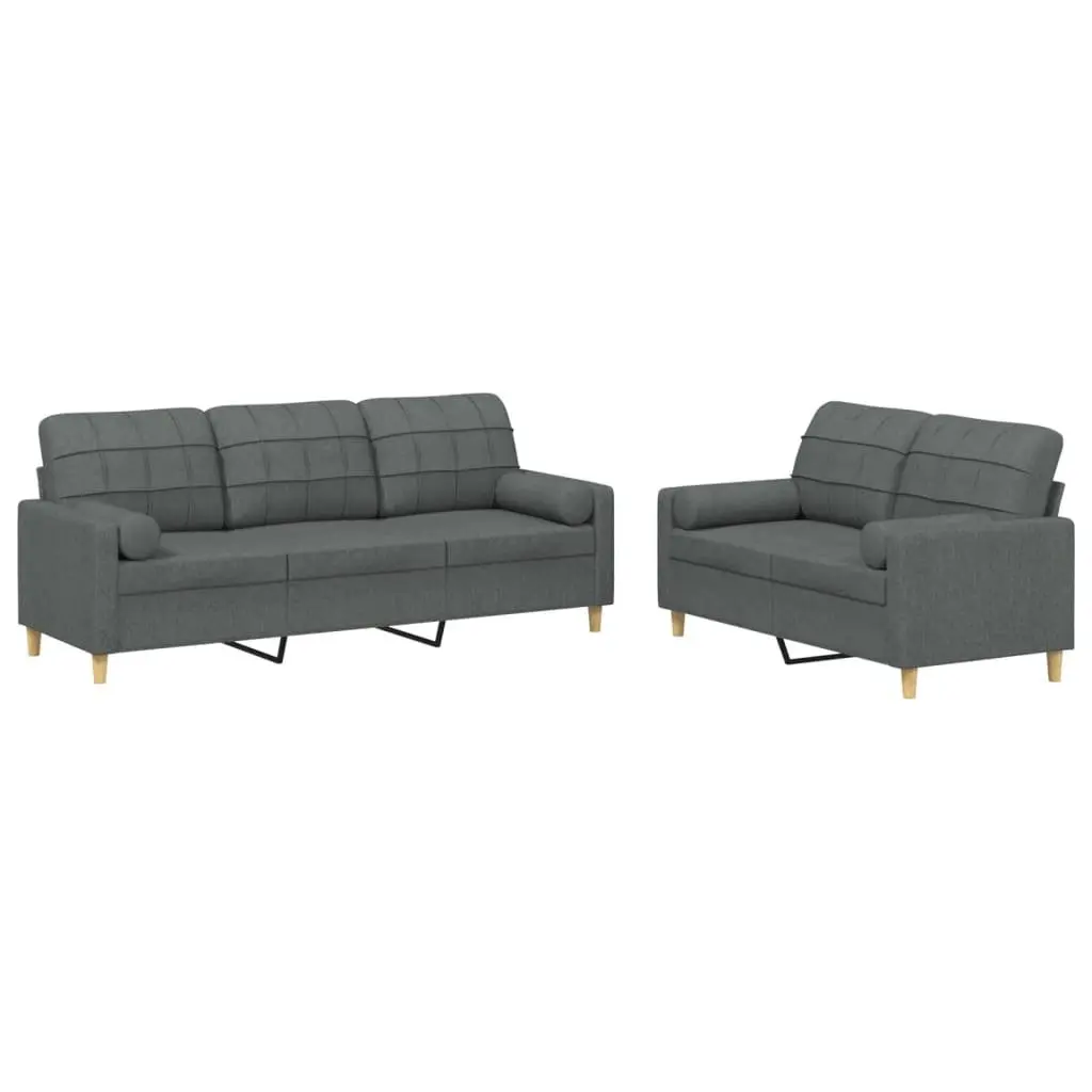 2 Piece Sofa Set Grey Fabric Couch Lounge for Living Room