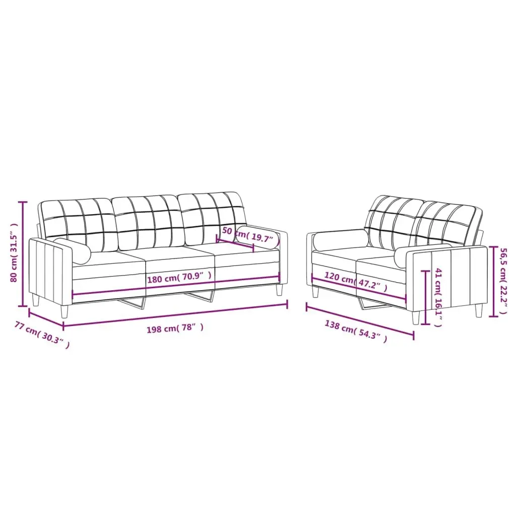 2 Piece Sofa Set Grey Fabric Couch Lounge for Living Room