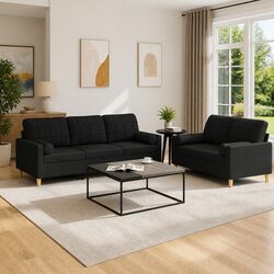 Black Fabric 2 Piece Sofa Set Specifications & Details