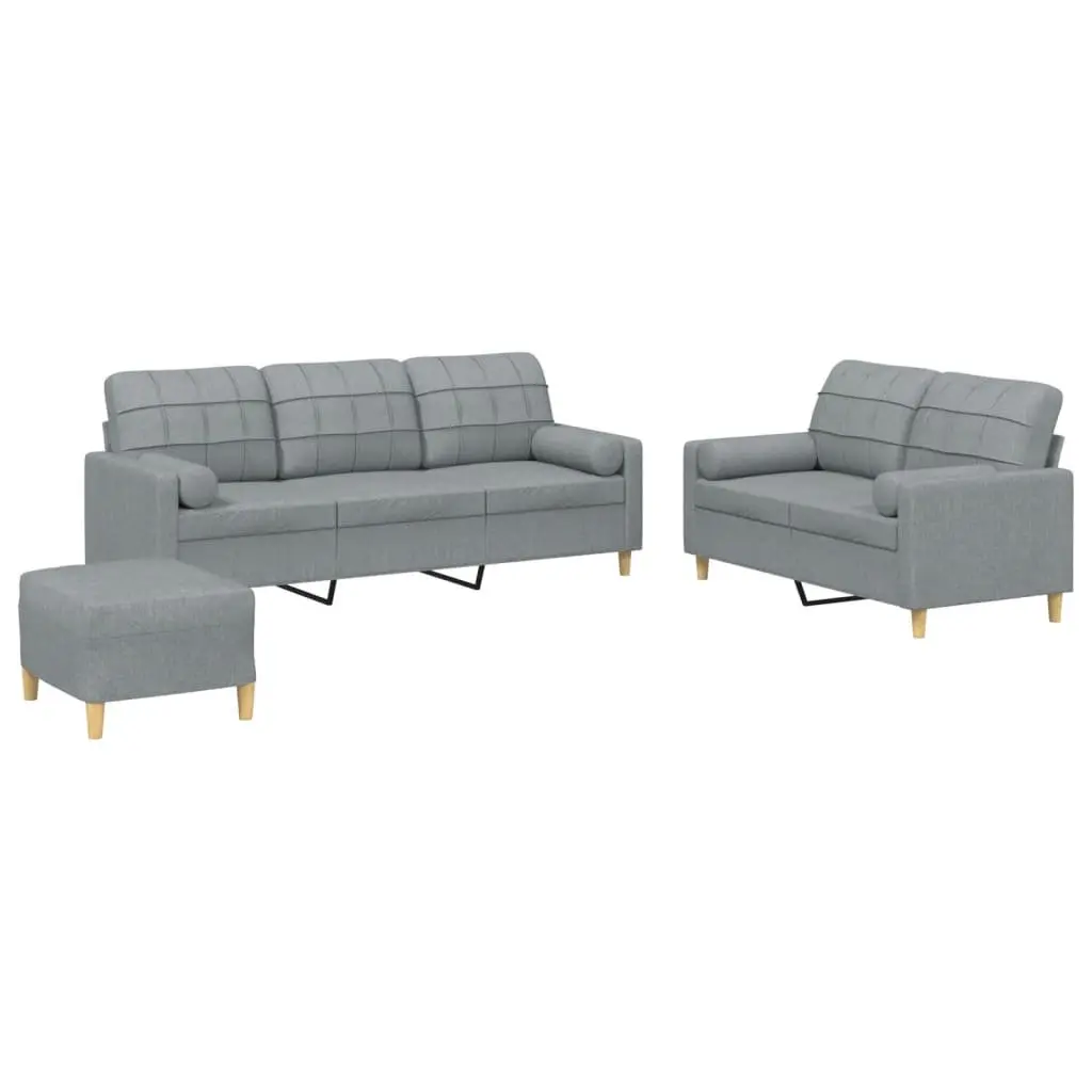 3 Piece Sofa Set Living Room Grey Fabric