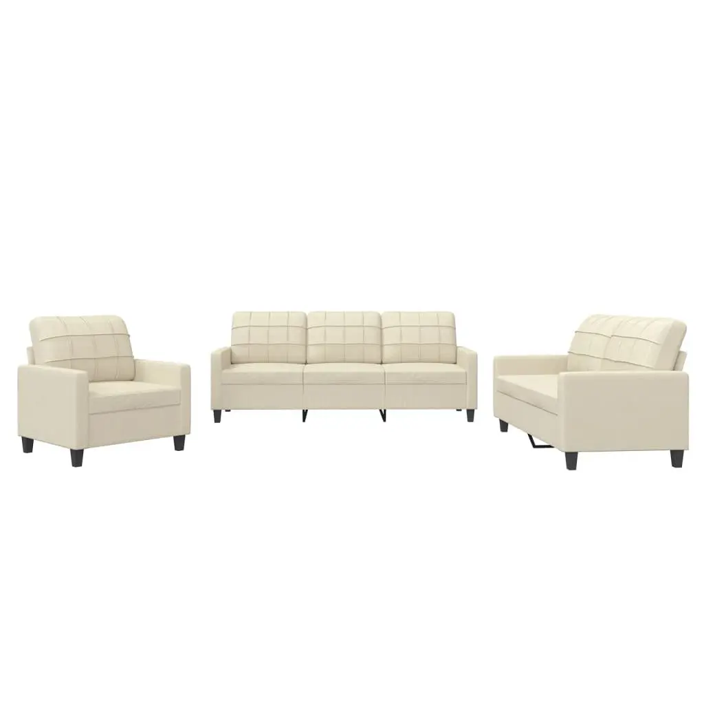 3 Piece Sofa Set Living Room Cream Faux Leather Couch