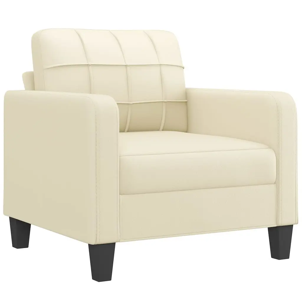 3 Piece Sofa Set Living Room Cream Faux Leather Couch