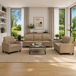 3 Piece Sofa Set Specifications: Brown Faux Leather