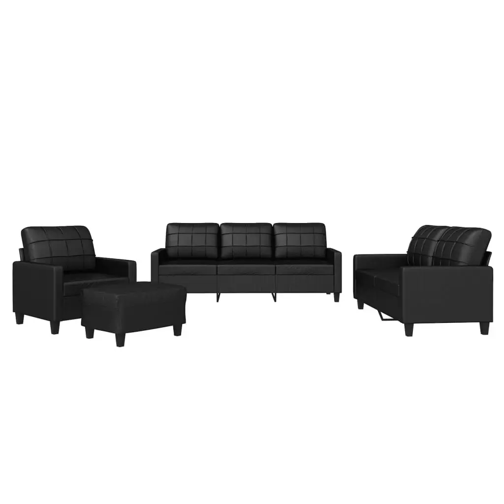 4 Piece Sofa Set for Living Room Black Faux Leather
