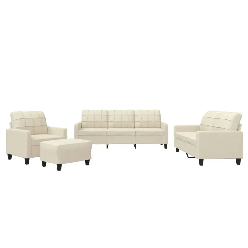 4 Piece Cream Faux Leather Sofa Set