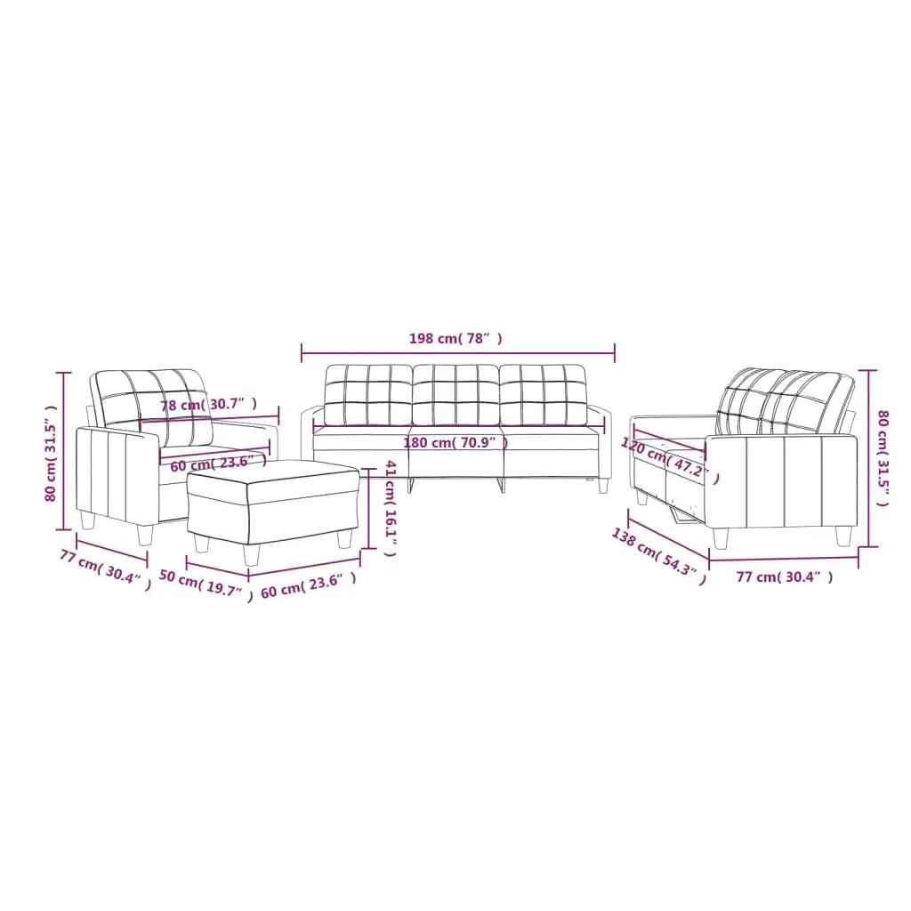 4 Piece Cream Faux Leather Sofa Set