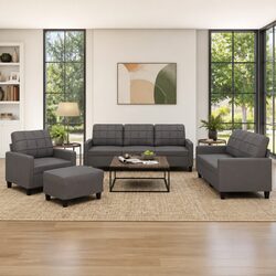 4 Piece Sofa Set Dimensions and Specs: Grey Faux Leather
