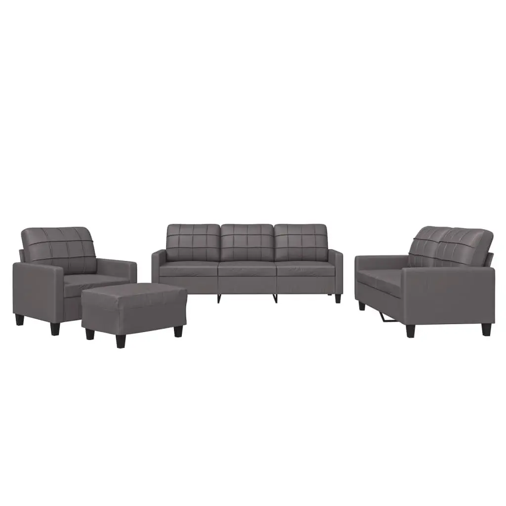 4 Piece Sofa Set Grey Faux Leather Living Room Furniture